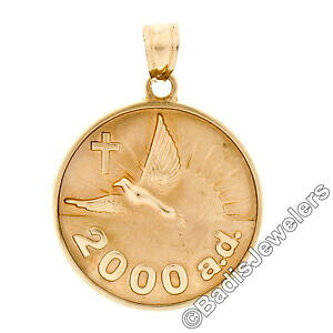 yzlbNX@CG[S[h}bg~jAfBXNy_g_uNX14k yellow gold matte dove cross year of 2000 ad millennium disc charm pendant