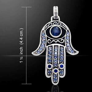 【送料無料】ネックレス スターリングシルバーペンダントピーターストーンサファイアhamsa 925 sterling silver pendant created sapphire gemstone by peter stone