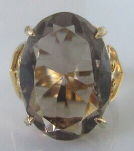 yzlbNX@CG[S[hX[L[NI[cOTCYsecondhand 9ct yellow gold large oval smoky quartz ring size n