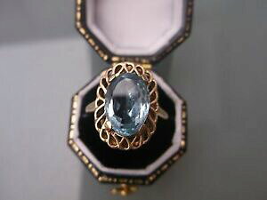 �y���������z�l�b�N���X�@9ct�g�p�[�Y�X�g�[�������O�T�C�Yn37gwomens 9ct gold quality blue topaz stone ring size n weight 37g stamped