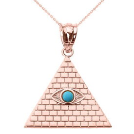 【送料無料】ネックレス　ローズゴールドエジプトターコイズペンダントピラミッドrose gold egyptian pyramid with turquoise evil eye pendant