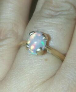 �y���������z�l�b�N���X�@�l�I���I�p�[�������O�\���b�h�S�[���h�T�C�Ynatural genuine neon rainbow fire opal ring solid 9ct gold size n vtg aaa
