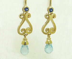 yzlbNX@\bhS[hTt@CAgp[YhbvCOXN[e056 genuine 9k 9ct solid gold natural sapphire amp; topaz drop earrings scrolls