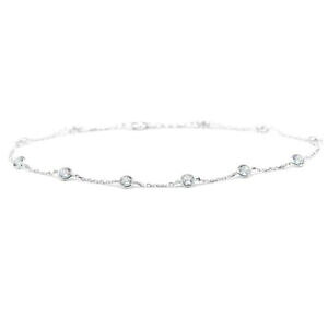 yzlbNX@kzCgS[huXbgEhzCggp[YC`14k white gold anklet bracelet with round white topaz gemstones 11 inches