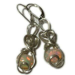 �y���������z�l�b�N���X�@�I�p�[���G�`�I�s�A�C�������O�I�p�[�����C�����b�v�W���G���[opal, ethiopian earrings sterling silver opal, wire wrapped, jewelry 810s70