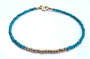yzlbNX@^[RCYr[Y\bh[YsNS[hr[YuXbgr[Yturquoise beads and 14k solid rose pink gold beads bracelet delicate fine bead