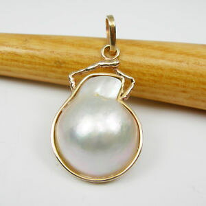 �y���������z�l�b�N���X�@�}�x�y���_���g�C�G���[�S�[���h�p�[��odd 22x17mm saltwater mabe pearl pendant genuine 375 9k 9ct yellow gold, pearl23
