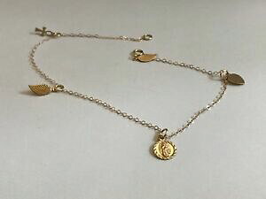 �y���������z�l�b�N���X�@�C�G���[�S�[���h�u���X���b�g�C���`14k yellow gold anklet bracelet w dangling charms overall length 10 inch