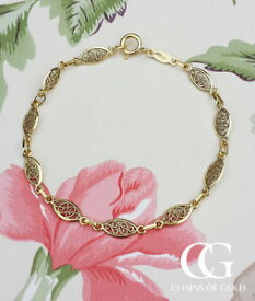 【送料無料】ネックレス　イエローゴールドレディースブレスレットfine 9ct yellow gold ladies filigree oval bracelet 7