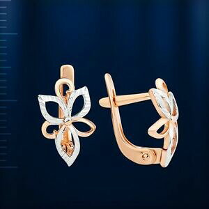 �y���������z�l�b�N���X�@���V�A�\���b�h�S�[���h�t�����[���[�t�C�������O���[�Yrussian solid rose gold 585 14k small bicolor flower leaf earrings nwt so sweet