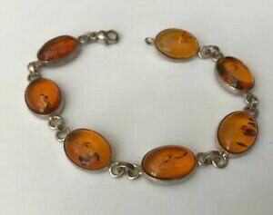 �y���������z�l�b�N���X�@�X�^�[�����O�V���o�[�R�j���b�N�I�����W�J�{�V�����o���g�u���X���b�gsterling silver 925 cognac honey amber oval cabochon baltic amber bracelet 7