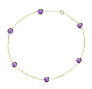 yzlbNX@AWXg10C`14kCF[S[hANbg14k yellow gold anklet bracelet with amethyst gemstones 10 inches