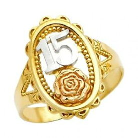 【送料無料】ネックレス　ソリッドカラーゴールドマルメカットアウトローズリング14k solid tricolor gold quince anos 15th birthday cutout rose sweet 15 ring