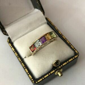 yzlbNX@kS[h}`Oyhbggp[YAWXgK[lbgTCYhallmarked 9ct 9k gold multi gemstone ring peridot topaz amethyst garnet size p
