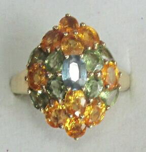 yzlbNX@CG[S[h}`J[Tt@CANX^OTCYsecondhand 9ct yellow gold multi coloured sapphire oval cluster ring size n12