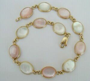 �y���������z�l�b�N���X�@�S�[���h�s���N�p�[���u���X���b�g�z���C�gbeautiful 9ct gold pink amp; white mother of pearl bracelet
