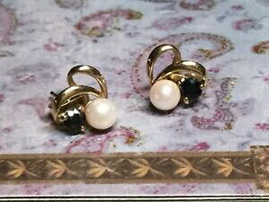 yzlbNX@Be[WCG[S[hTt@CAX^bhCOvintage 9 ct yellow gold cultured pearl and natural sapphire stud earrings