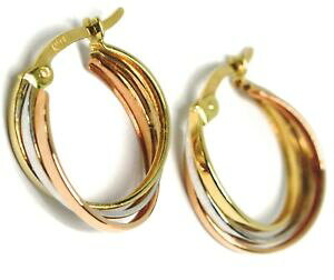�y���������z�l�b�N���X�@�C�������O�T�[�N���z���C�g�S�[���h�s���Nearrings circle white gold, pink, yellow 750 18k, twisted squares, 15 cm