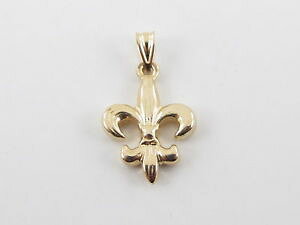 �y���������z�l�b�N���X�@�C�G���[�S�[���h�t�����X�y���_���g14k yellow gold 3d fleur de lis french charm pendant