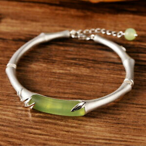 �y���������z�l�b�N���X�@�u���X���b�g�V���o�[�O���[��a01 bracelet silver 925 with green saitama jade bamboo look
