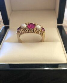 【送料無料】ネックレス　ゴールドルビーパールリングサイズbeautiful heavy 9ct gold ruby and pearl ring size m 51gms stunning ****