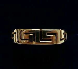 �y���������z�l�b�N���X�@�M���V���L�[�p�^�[�������O�C�G���[�S�[���h�T�C�Yfine greek key pattern gents ring 14ct yellow gold large size z us 125