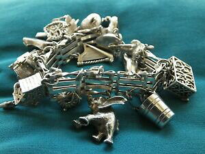 yzlbNX@re[WX^[OVo[o[Q[guXbgvintage sterling silver 4 bar gate bracelet with 23 charms 826g chim
