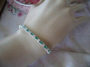 yzlbNX@re[WX^[OVo[ejX`F[uXbgGhTt@CAvintage sterling silver tennis chain bracelet with emeralds and sapphires 17 cm