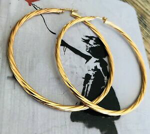 �y���������z�l�b�N���X�@�r�b�O�c�C�X�g�t�[�v�C�������O9ct gold very largebighuge twist hoop earrings th32