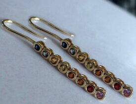 【送料無料】ネックレス　e048s89kイェローゴールドnaturalサファイアイヤリングズe048s8 genuine 9k yellow gold natural fancy sapphire journey earrings rainbow