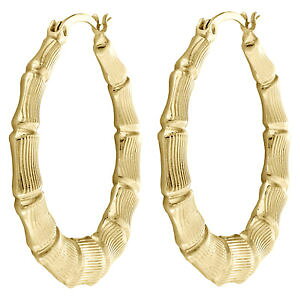 �y���������z�l�b�N���X�@k�C�G���[�S�[���h���E���h�t�[�v�C�������Oreal 10k yellow gold round 38mm bamboo hoop earrings for women 150
