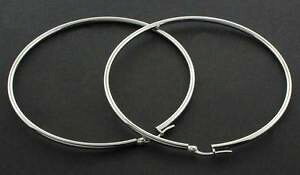 �y���������z�l�b�N���X�@�z���C�g�S�[���h���E���h�t�[�v�N���I�[���X���[�p�[�C�������O375 9ct white gold round 63x2mm plain polished tube hoop creole sleeper earrings