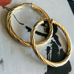 �y���������z�l�b�N���X�@�S�[���h�r�b�O�c�C�X�g�`���[�u�t�[�v�C�������O9ct gold largebig twist tube hoop earrings th311