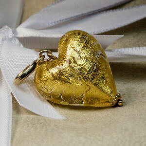 �y���������z�l�b�N���X�@�N���X�^�������m�K���X9ct crystal gold murano glass heart charm