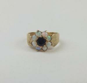 yzlbNX@CG[S[hTt@CAIp[t[wbhOTCY9ct yellow gold sapphire amp; opal flower head ring uk size o us 7