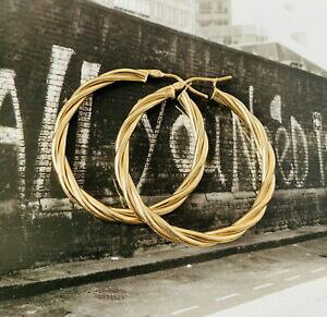 �y���������z�l�b�N���X�@�S�[���h�T�[�N���c�C�X�g�t�[�v�C�������O9ct gold circle twist hoop earrings th742