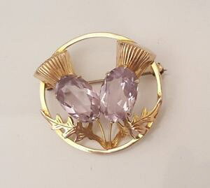 yzlbNX@\bhS[hAWXg_uVXu[`[Y9ct solid rose gold amethyst double thistle brooch 807g english hallmarks