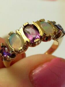 yzlbNX@S[hAWXgIp[OTCYpretty hallmarked 9ct gold amethyst amp; opal ring size n