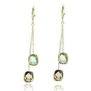 yzlbNX@CG[S[hX[L[gp[YO[AWXgCO14k yellow gold dangle earrings with smokey topaz and green amethyst gemstones