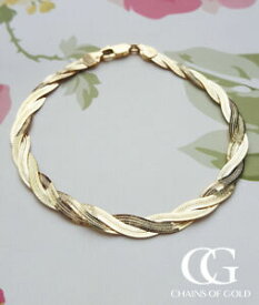 【送料無料】ネックレス　レディースイエローゴールドヘリンボーンブレスレットladies fine 9ct yellow gold twined herringbone bracelet 7″