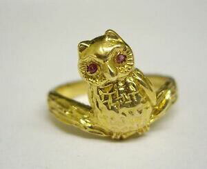 yzlbNX@CG[bh[YzCgS[htNEOr[TCYhm 9ct 9k yellow red rose white gold owl ring ruby gemstone eyes any size uk