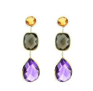 yzlbNX@AWXg14kCF[S[hCAO14k yellow gold gemstone earrings with citrine, amethyst and smoky topaz