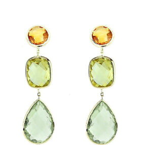 yzlbNX@CG[S[hO[AWXggp[YVgCO14k yellow gold earrings with green amethyst, lemon topaz and citrine gemstones