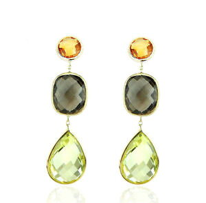 yzlbNX@CG[S[hVgX[L[gp[YCO14k yellow gold earrings with citrine, smoky and lemon topaz gemstones