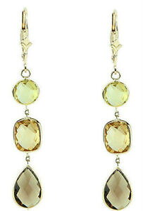 yzlbNX@CG[S[hX[L[gp[YVgCO14k yellow gold gemstones dangling earrings with smoky, lemon topaz and citrine