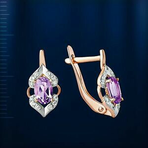 �y���������z�l�b�N���X�@���V�A���[�Y�S�[���h�A���W�X�g�C�������Orussian rose gold 14k 585 amethysts, czs earrings bicolor nwt stunning 222 g