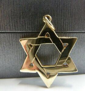 �y���������z�l�b�N���X�@�\���b�h�S�[���h�v���[���f�r�b�h�y���_���g�O�����p�^�[��large 9ct solid gold plain amp; patterned star of david pendant 48 grams