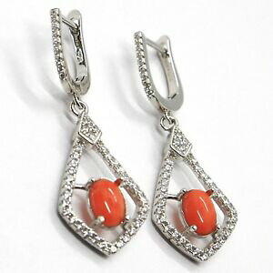 �y���������z�l�b�N���X�@�C�������O�V���o�[�W���R���J�{�V����earrings silver 925, hanging with zircon, red coral cabochon, rhombuses