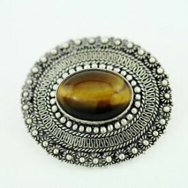 【送料無料】ネックレス　ビンテージソリッドシルバーピンブローチタイガーアイカボションエルサレムvintage solid silver pin brooch with tiger eye gemstone cabochon jerum 950