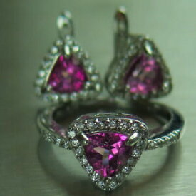 【送料無料】ネックレス　ピンクトパーズスターリングシルバーイヤリングリングサイズセットpink topaz and cz 925 sterling silver set earrings and ring size 7